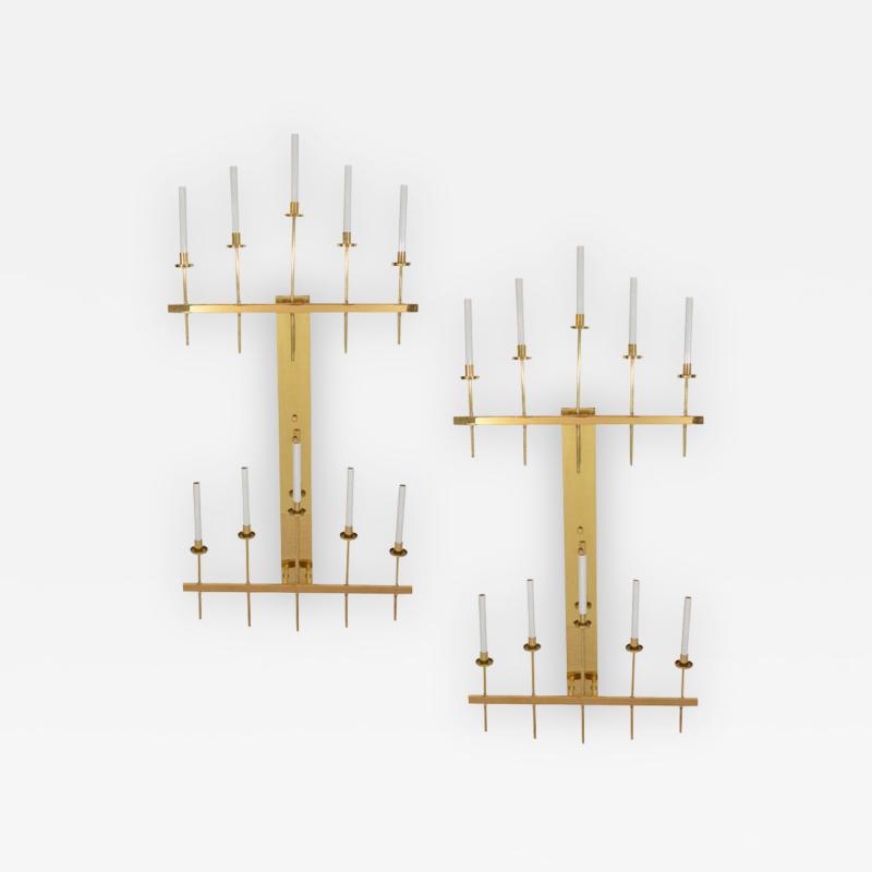 Tommi Parzinger Monumental Pair of Modernist Brass Sconces attributed to Tommi Parzinger