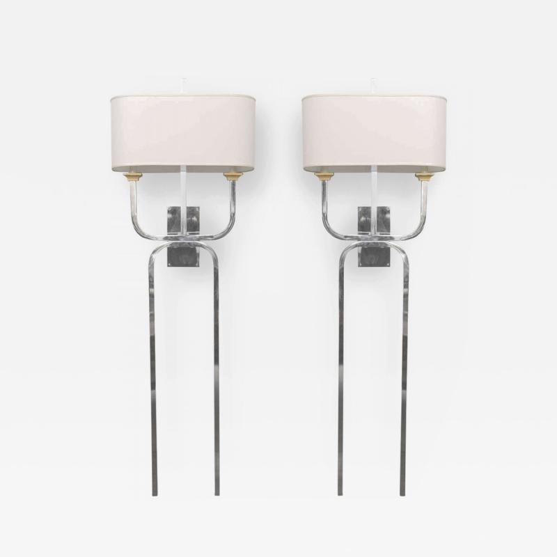 Tommi Parzinger Pair of Chrome Wall Lights Sconces Style of Tommi Parzinger