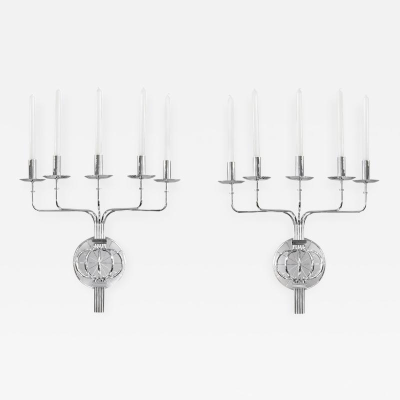 Tommi Parzinger Pair of Elegant 5 Arm Candle Sconces by Tommi Parzinger