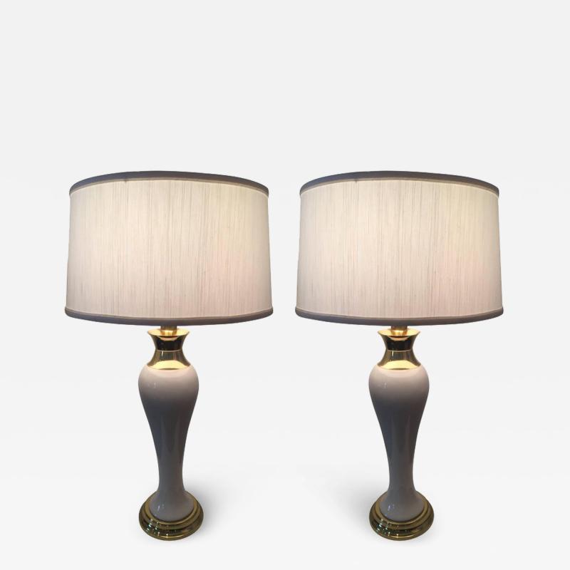 Tommi Parzinger Pair of Tommi Parzinger Style Porcelain Brass Lamps