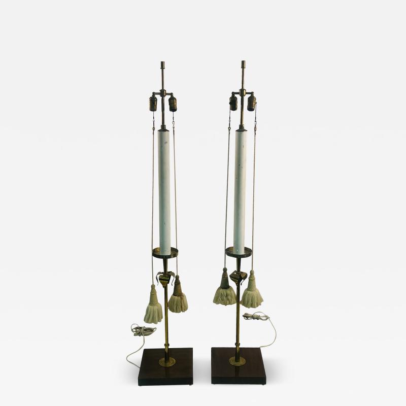 Tommi Parzinger RARE PAIR OF TOMMI PARZINGER BRASS FLOWER AND MAHOGANY BASE FLOOR LAMPS