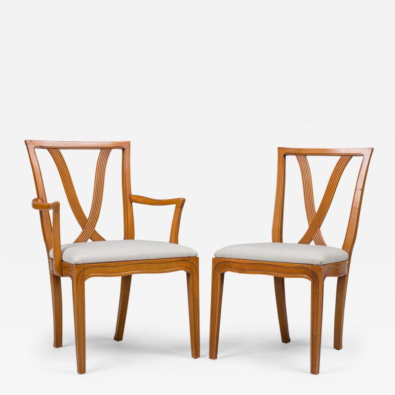 Tommi Parzinger Set of 6 Mid Century Maple Upholstered Dining Chairs Tomlinson 