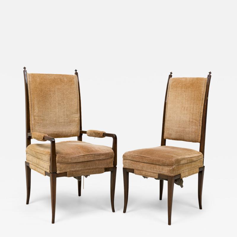 Tommi Parzinger Set of 8 Tommi Parzinger Mahogany Chenille Tweed Upholstered Dining Chairs