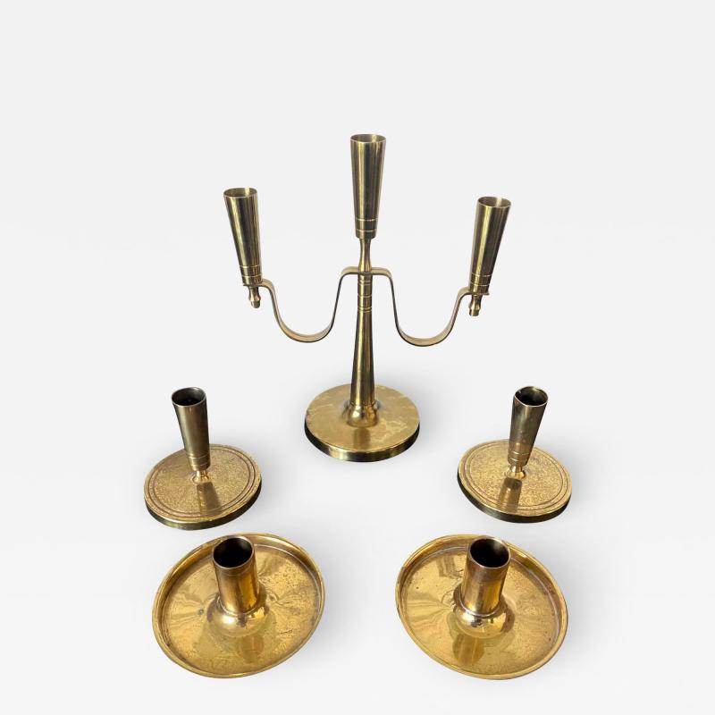 Tommi Parzinger Set of Brass Candelabra and Candlesticks Tommi Parzinger