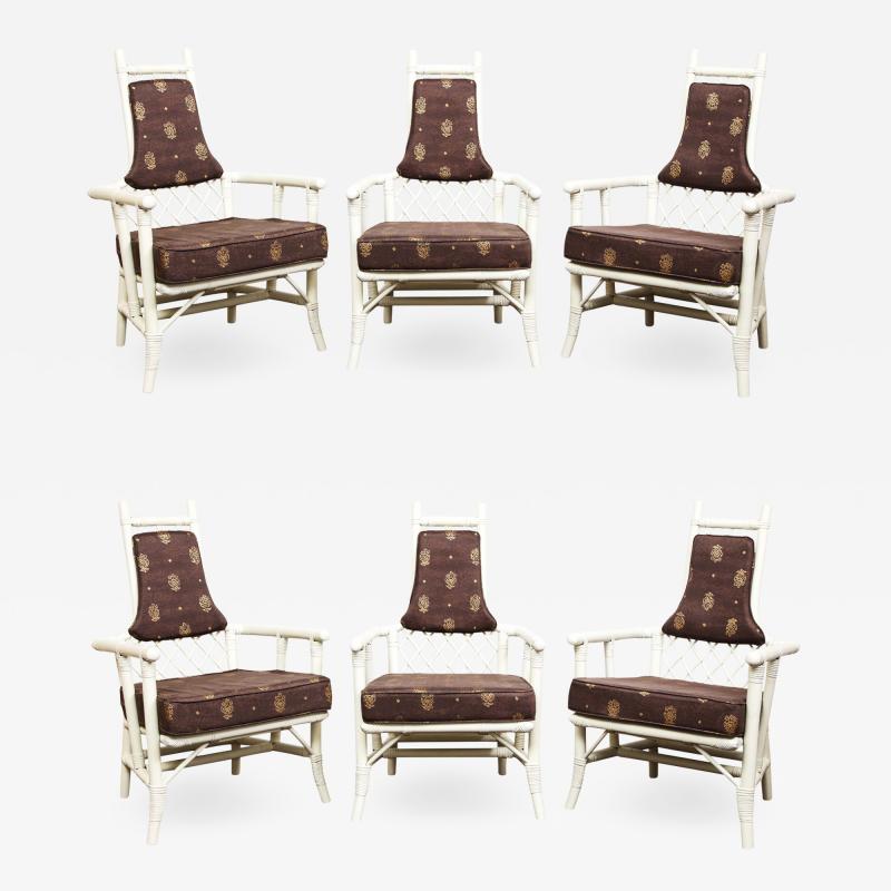 Tommi Parzinger Set of Six Tommi Parzinger White Lacquer Bamboo Dining Chairs 1950s