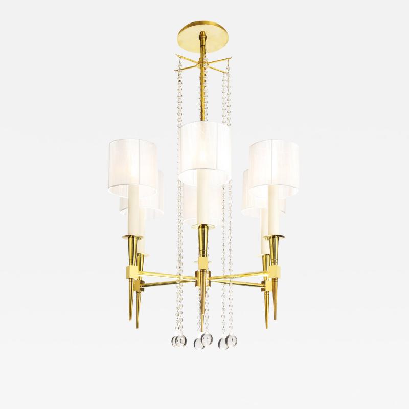 Tommi Parzinger Tommi Parzinger 6 Arm Chandelier in Brass and Crystal 1950s