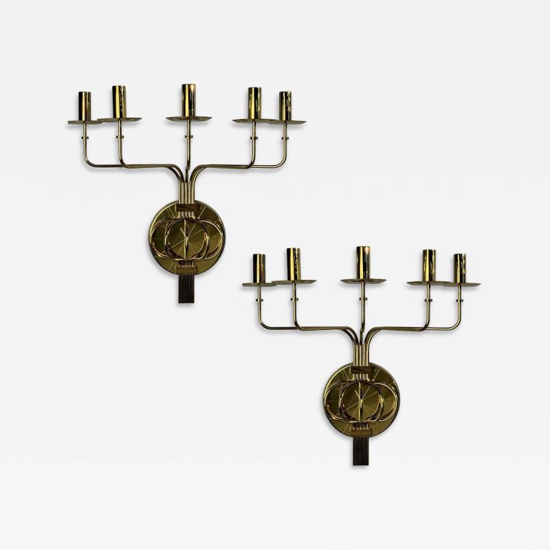 Tommi Parzinger Tommi Parzinger Candleholder Sconces Polished Brass Metal USA c 1955