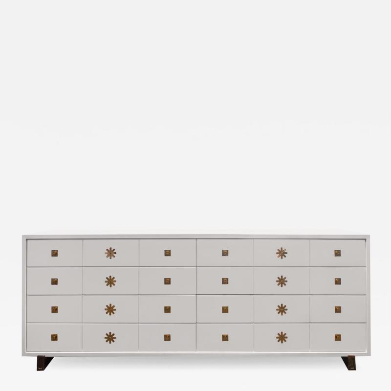 Tommi Parzinger Tommi Parzinger Chest of Drawers in White Lacquer with Brass Pulls 1950s Signed