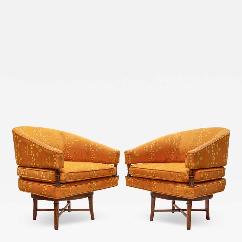 Tommi Parzinger Tommi Parzinger Chic Pair of Swiveling Upholstered Lounge Chairs 1960s