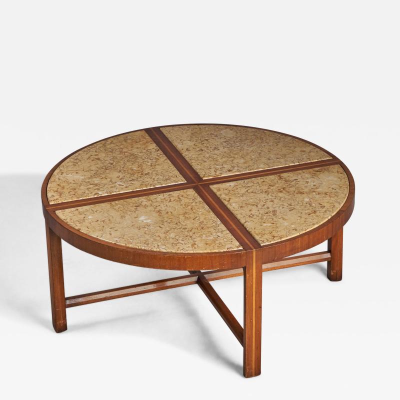Tommi Parzinger Tommi Parzinger Coffee Table with Walnut and Travertine USA 1950s