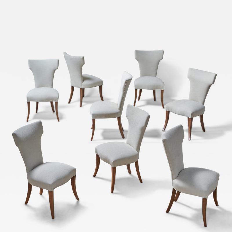 Tommi Parzinger Tommi Parzinger Dining Room Chairs with Mahogany and Fabric USA 1950s