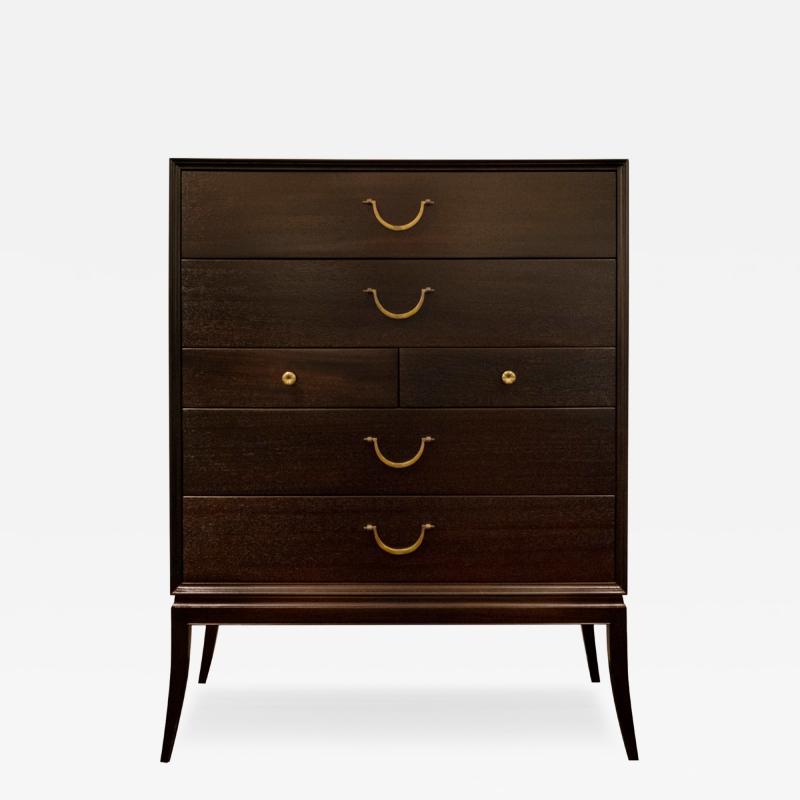 Tommi Parzinger Tommi Parzinger Elegant Chest of Drawers with Etched Brass Pulls 1950s Signed 