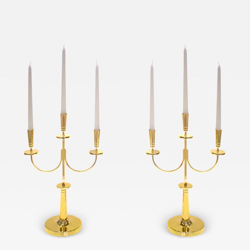 Tommi Parzinger Tommi Parzinger Elegant Pair of Brass Candelabra 1950s Signed 