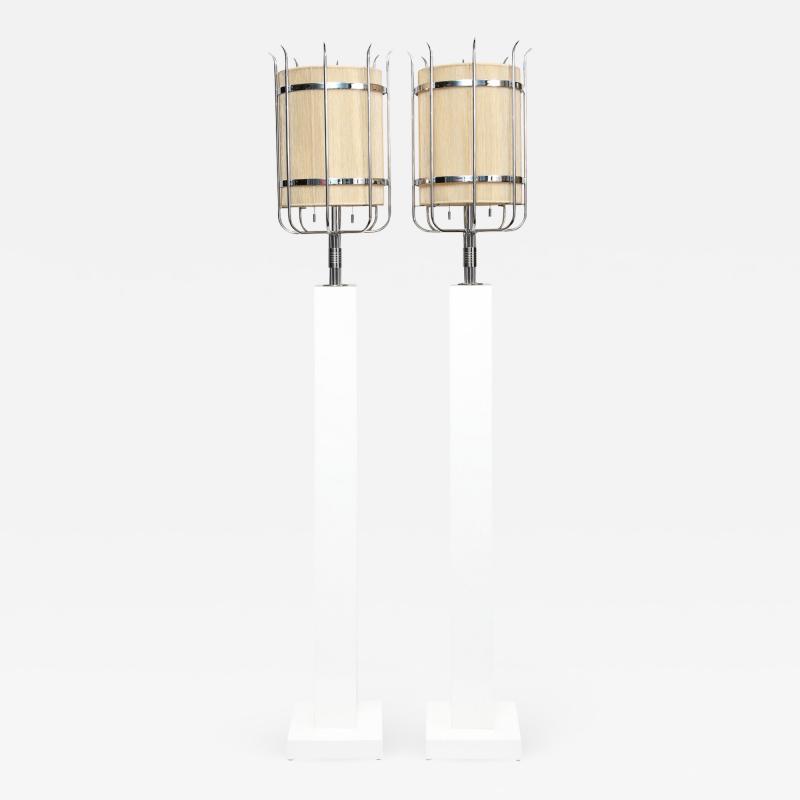 Tommi Parzinger Tommi Parzinger Important Pair of Floor Lamps in White Lacquer and Chrome 1960s