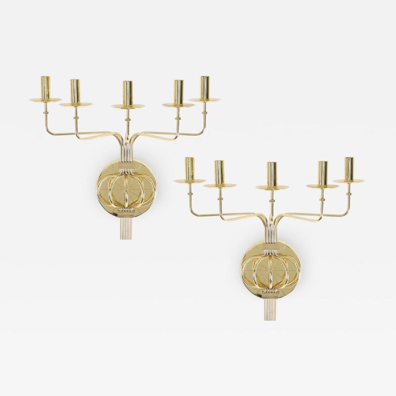 Tommi Parzinger Tommi Parzinger Pair of Impressive 5 Arm Wall Sconces in Polished Brass 1950s