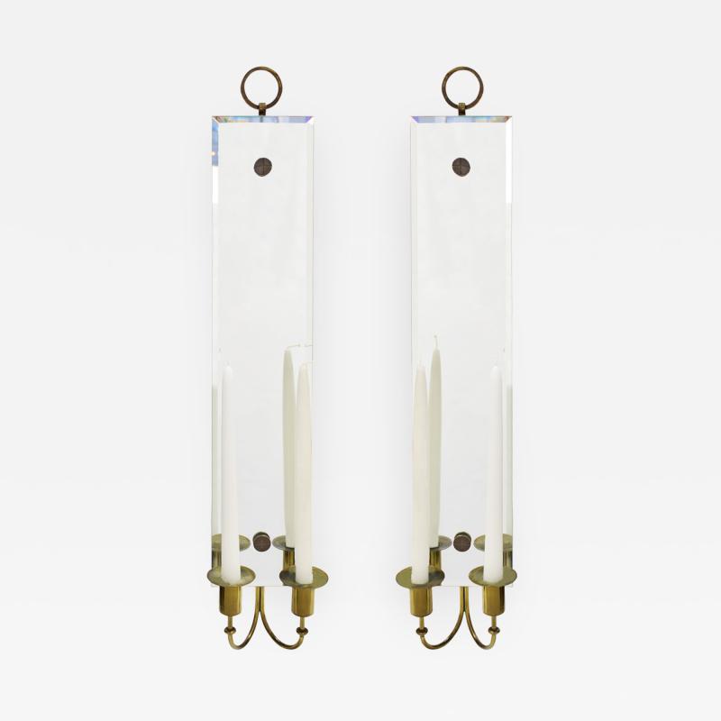 Tommi Parzinger Tommi Parzinger Pair of Mirrored Sconces With Brass Candle Holders 1950s