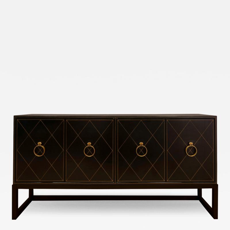 Tommi Parzinger Tommi Parzinger Rare Hand Tooled Black Leather Credenza 1940s Signed 