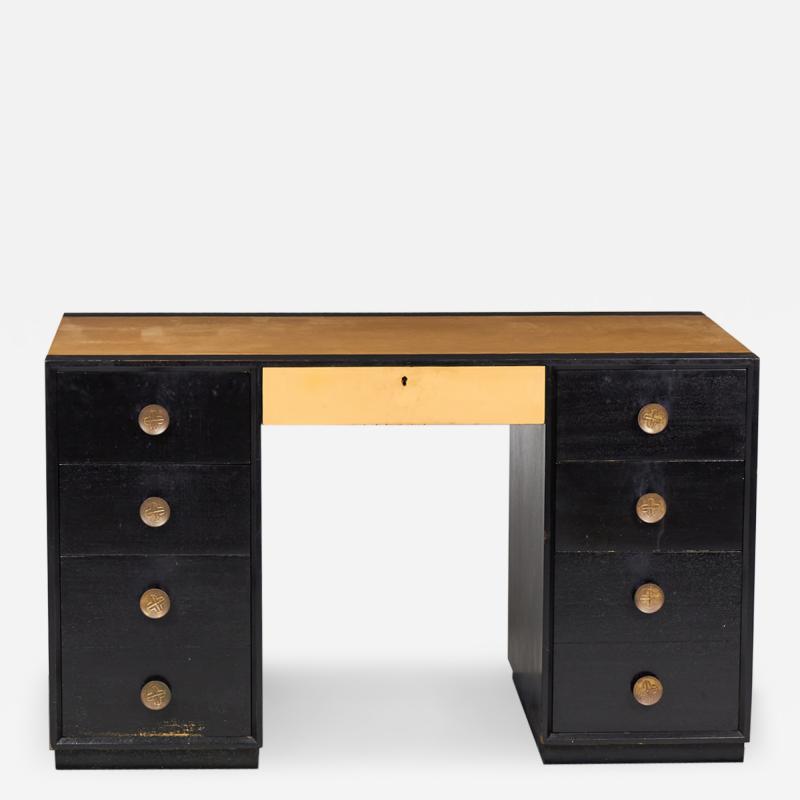 Tommi Parzinger Tommi Parzinger for Charack Blond Maple and Black Lacquer Kneehole Desk