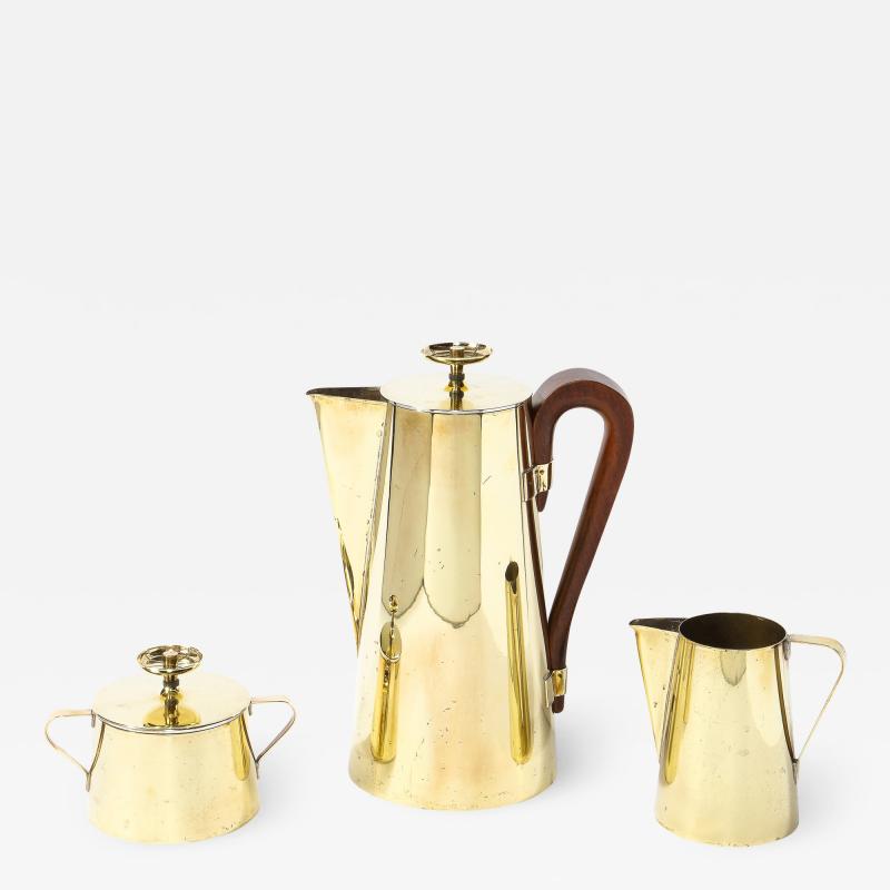 Tommi Parzinger Tommi Parzinger for Dorlyn Silversmiths Tea Service in Polished Brass Walnut