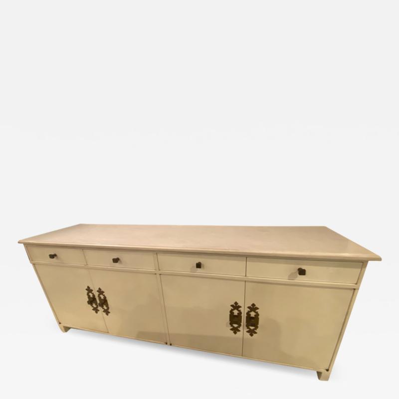 Tommi Parzinger WHITE MARBLE AND BRASS CREDENZA IN THE MANNER OF TOMMI PARZINGER