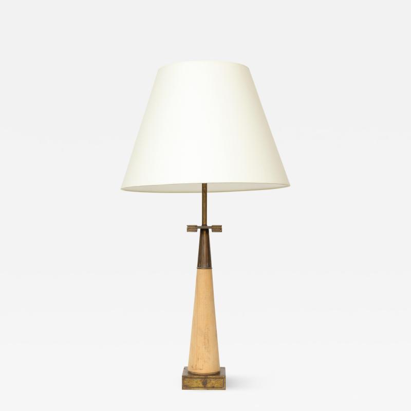 Tommi Parzinger Wood and Patinated Brass Table Lamp by Tommi Parzinger for Stiffel