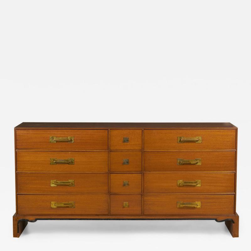 Tommi Parzinger for Charak American Mid Century Walnut and Brass Twelve Drawer C
