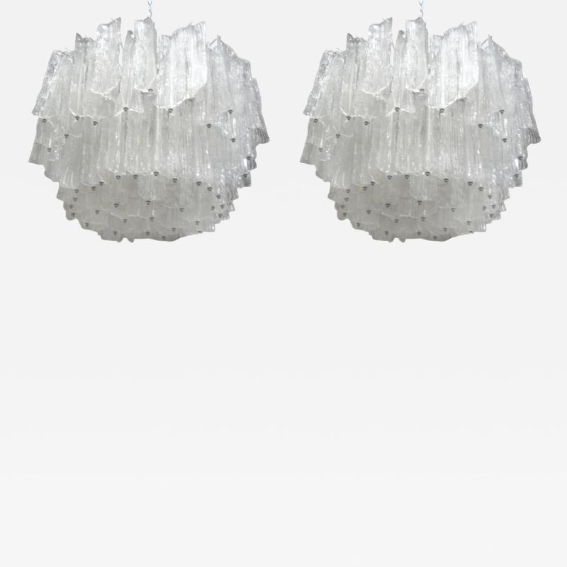 Toni Zuccheri Pair of Large Mid Century Modern Italian Murano Chandeliers Attributed to Venini