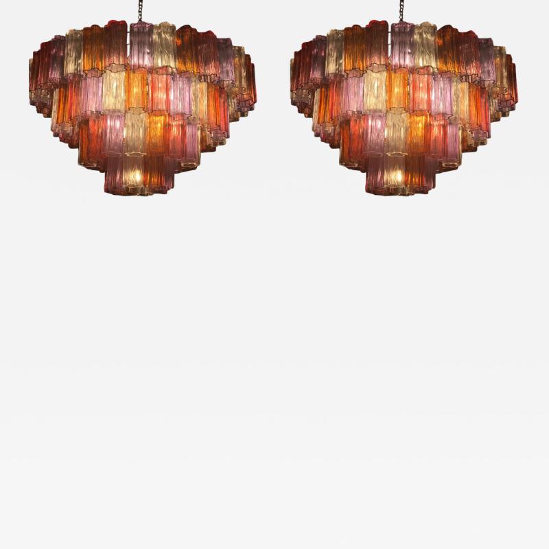 Toni Zuccheri Pair of Midcentury Multicoloured Murano Glass Chandelier by Zuccheri for Venini