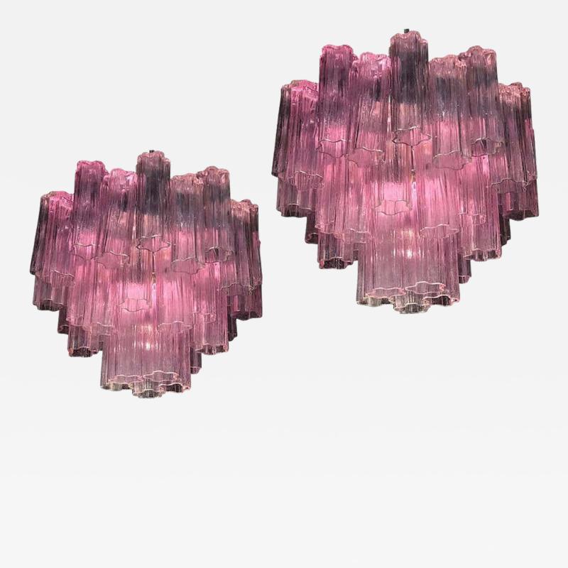 Toni Zuccheri Pair of Pink Tronchi Murano Glass Chandelier by Toni Zuccheri for Venini 1970s