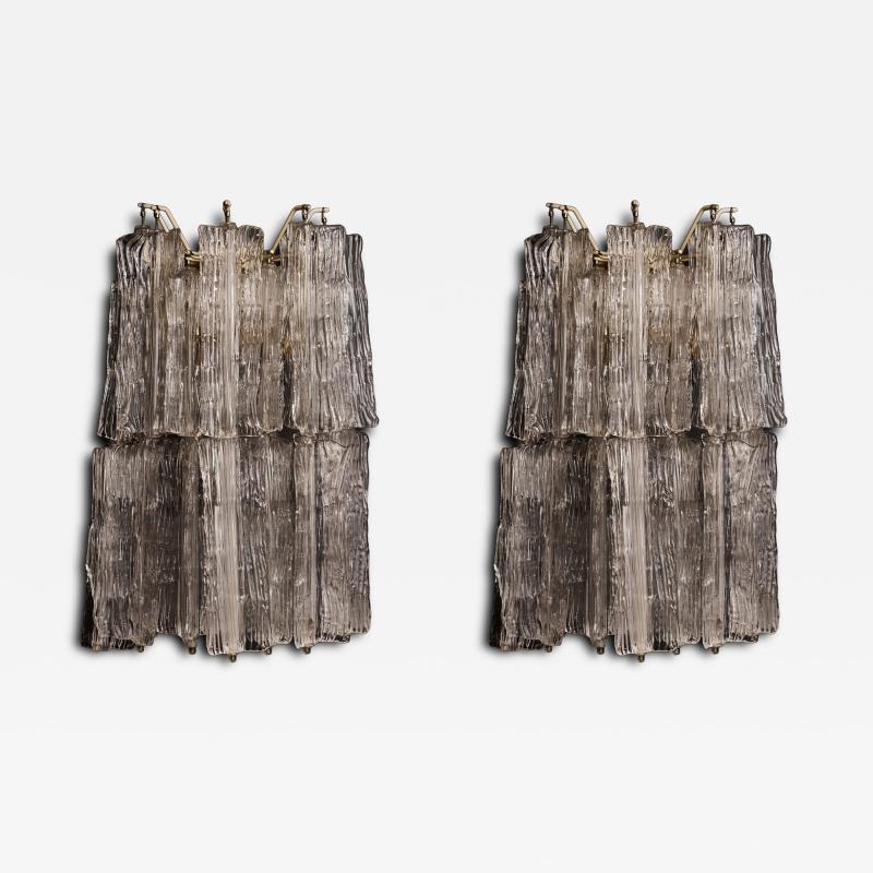 Toni Zuccheri Pair of Toni Zuccheri for Venini Murano Eliche Glass Wall Sconces
