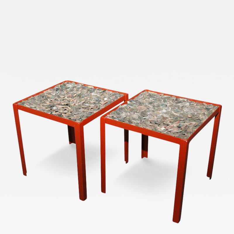 Tony Duquette Pair of Abalone Shell Tables in the Style of Tony Duquette