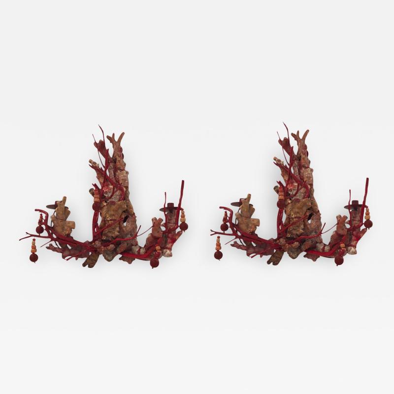 Tony Duquette Pair of Coral Mounted Sconces