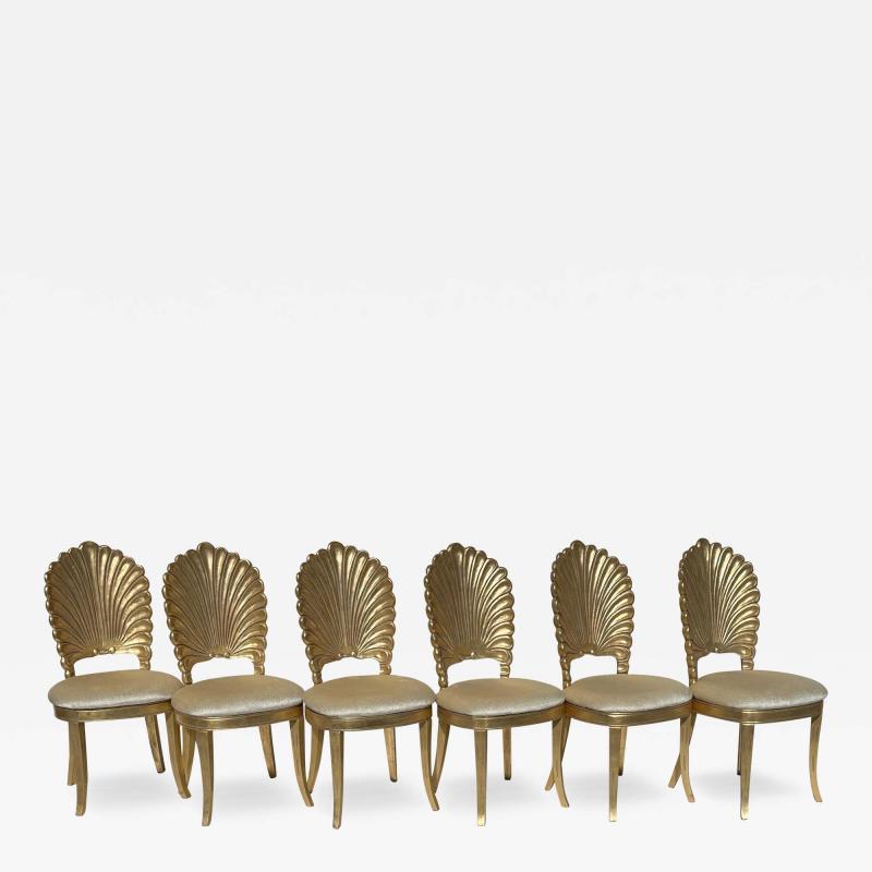 Tony Duquette Set of Six Gold Leaf Grotto Shell Back Chairs