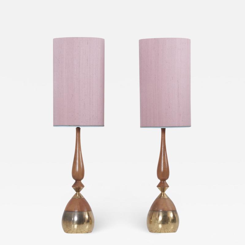 Tony Paul Pair of Table Lamps by Tony Paul in Brass and Walnut for Westwood Lighting