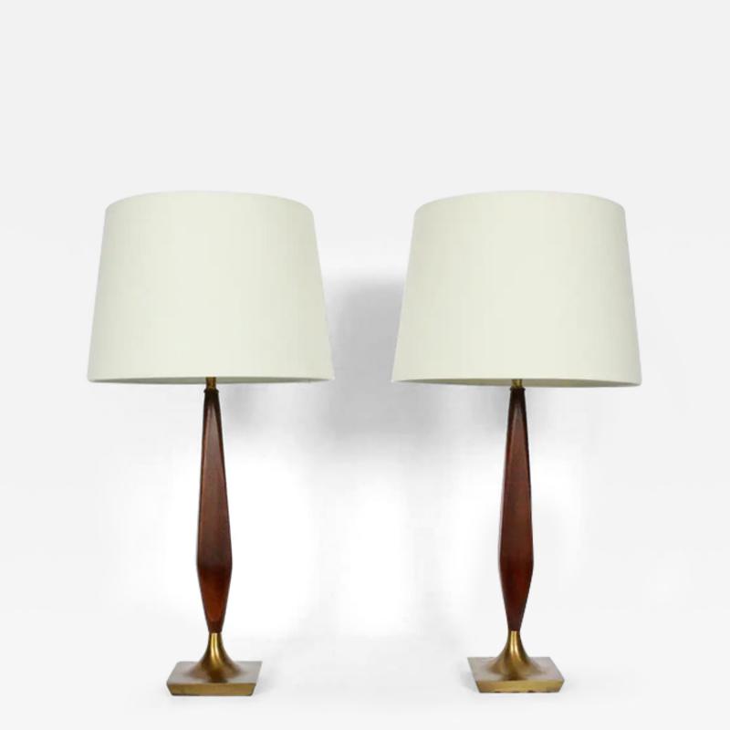 Tony Paul Pair of Tony Paul Style Walnut and Brass Table Lamps 1950s