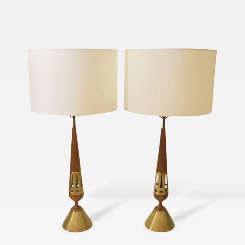 Tony Paul Pair of Tony Paul for Westwood Brass and Walnut Table Lamps