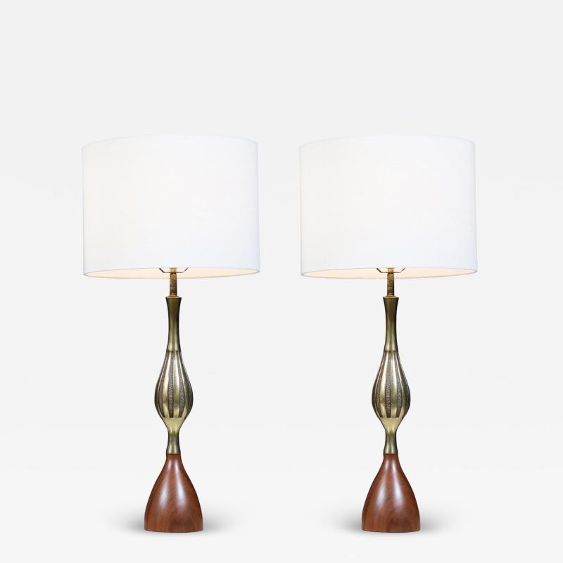 Tony Paul Tony Paul Sculpted Brass Walnut Table Lamps for Westwood Industries