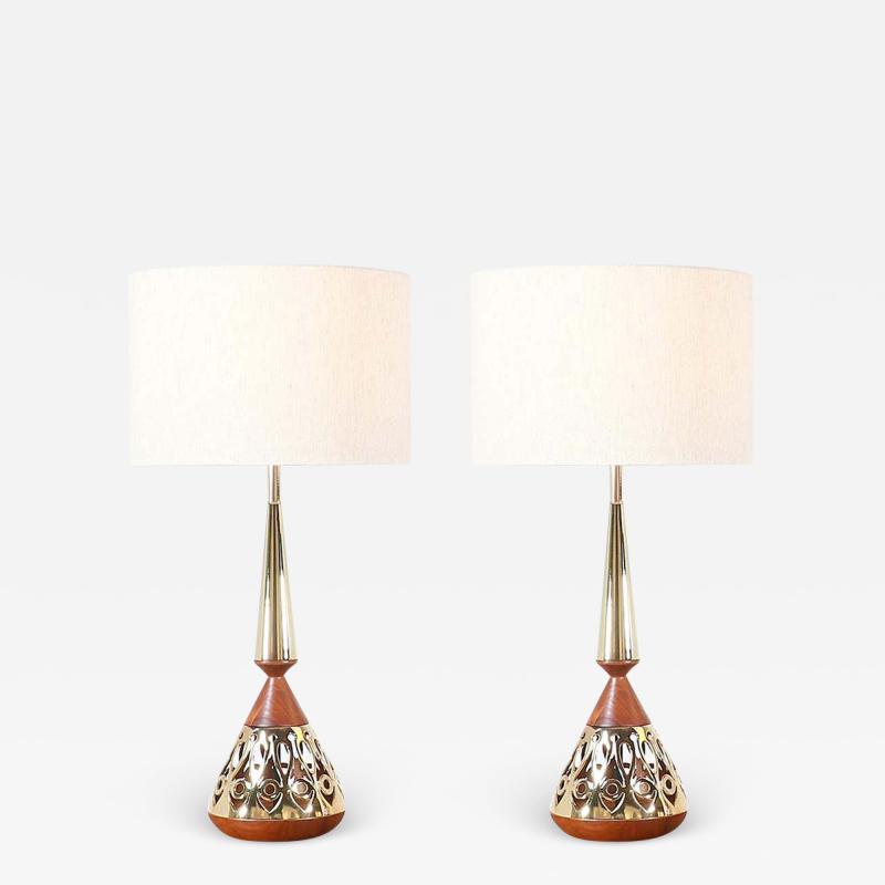 Tony Paul Tony Paul Walnut Brass Table Lamps for Westwood Industries