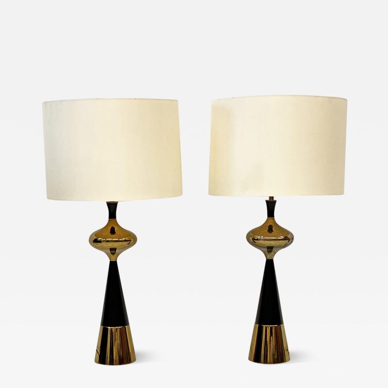 Tony Paul Tony Paul for Westwood Brass Ebonized Walnut Table Lamps A Pair 1950s