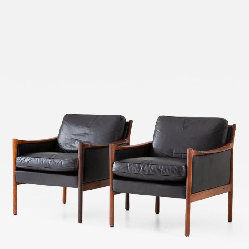 Torbjorn Afdal Scandinavian Midcentury Leather and Rosewood Lounge Chairs by Torbj rn Afdal