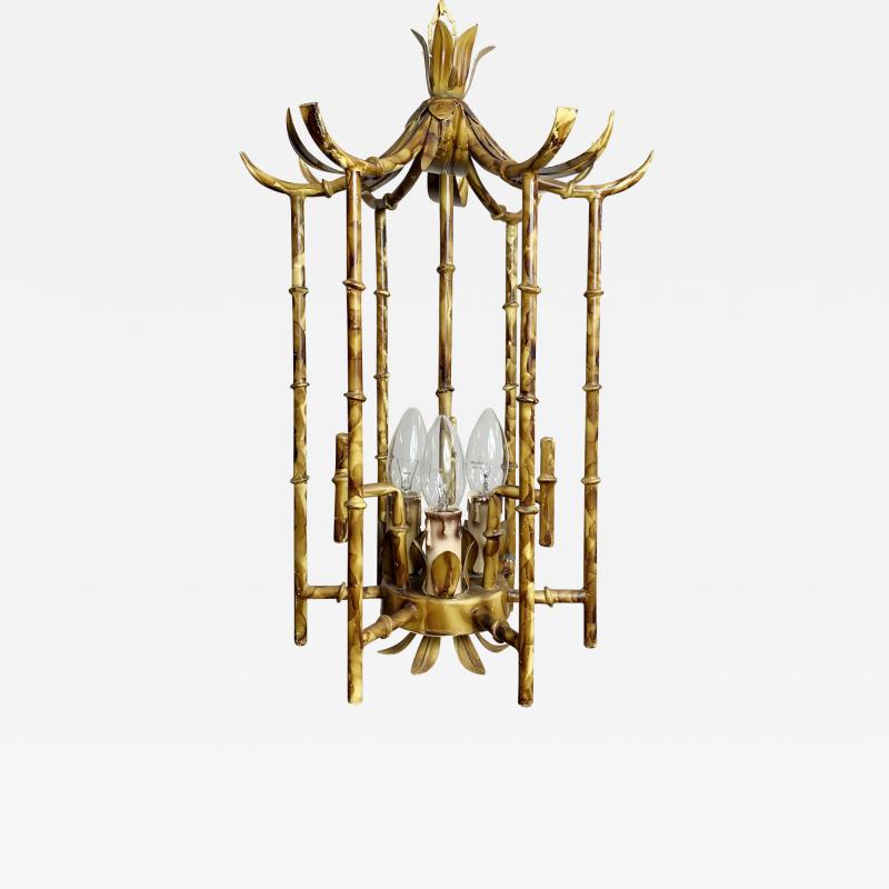 Tortoiseshell Painted Metal Faux Bamboo Pagoda Chandelier