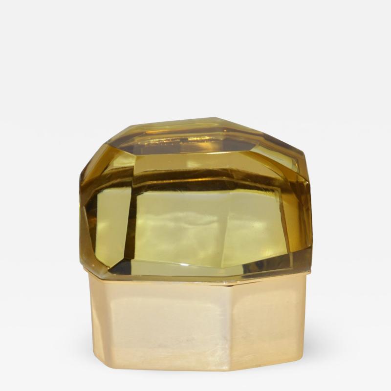 Toso Vetri D arte Toso Italian Modern Diamond Shaped Gold Murano Glass and Brass Jewel Like Box