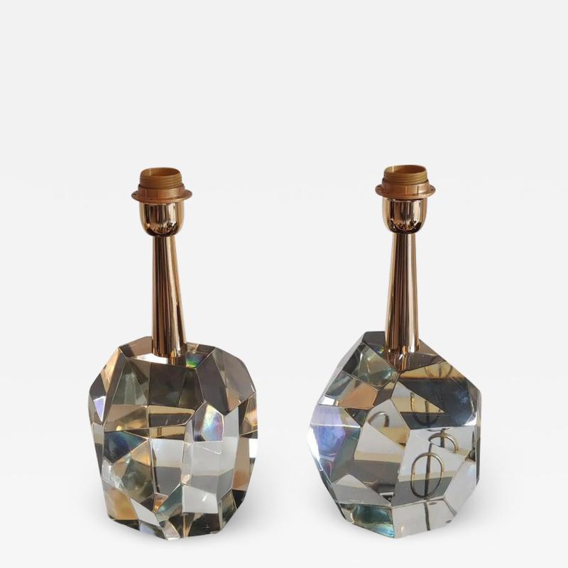 Toso Vetri Darte Pair of translucid Crystal Faceted Table Lamp by Toso