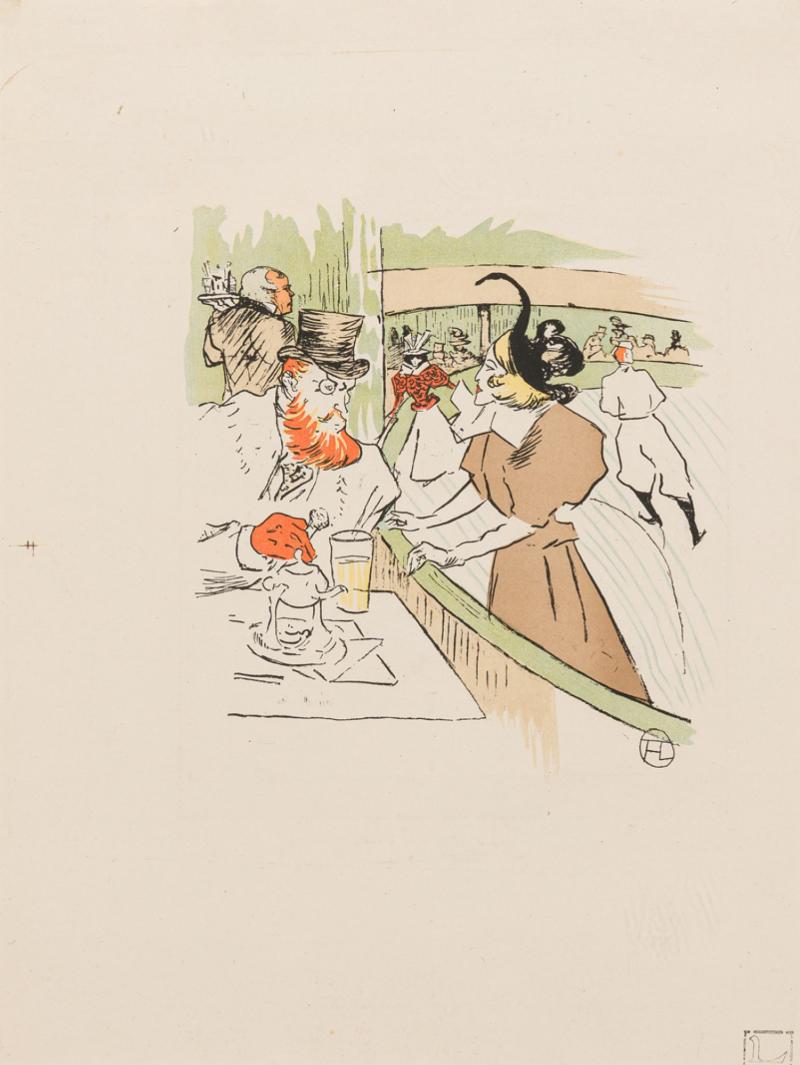 Toulouse Lautrec lithograph of a Man and Women skating
