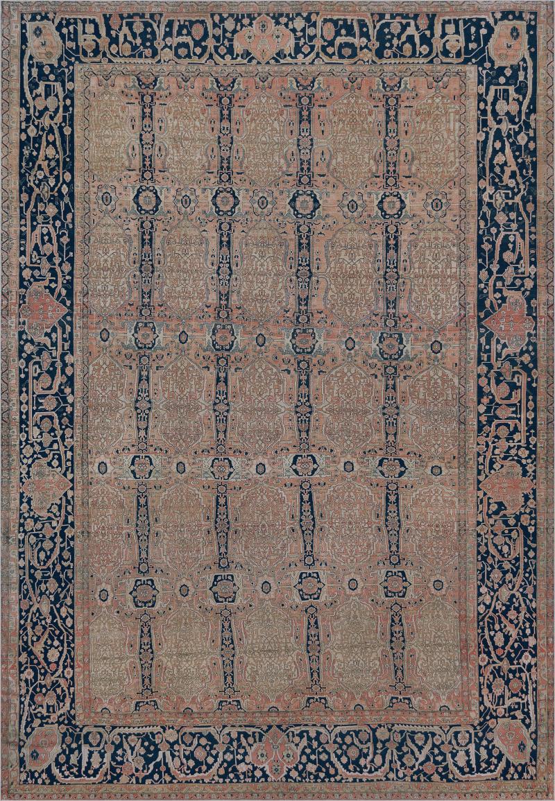 Traditional Handwoven Wool Persian Kashan Mohtasham Rug