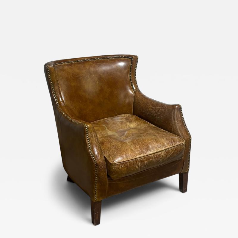 Traditional Nailhead Brown Leather Armchair