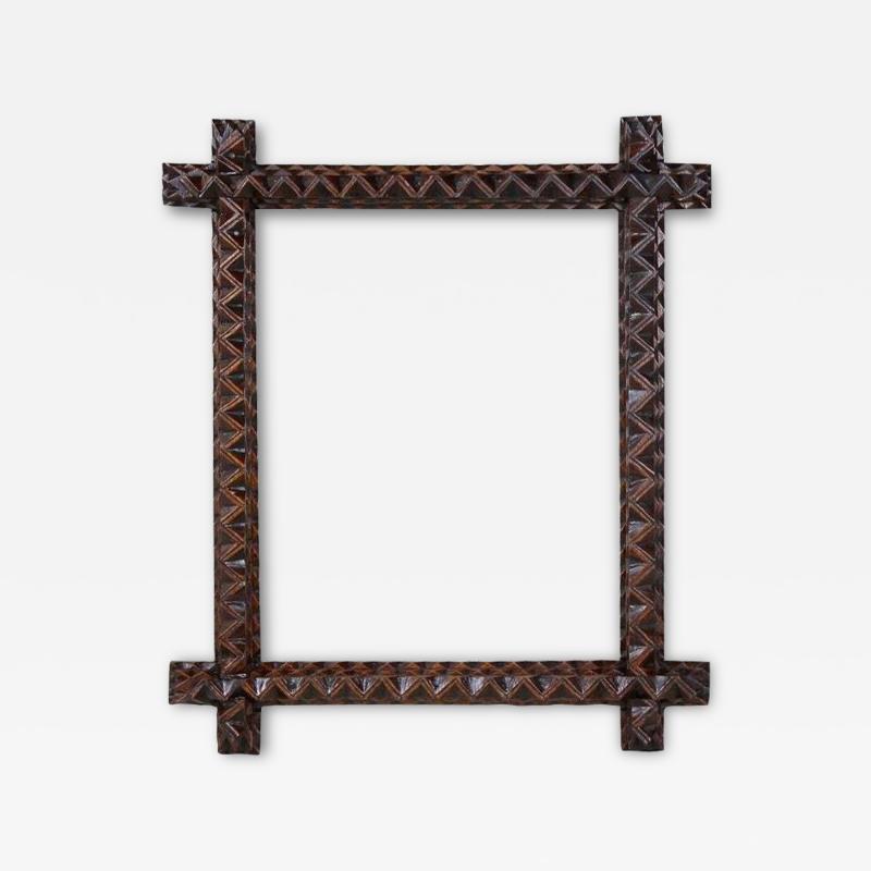 Tramp Art Rustic Photo Picture Frame Hand Carved Austria circa 1880