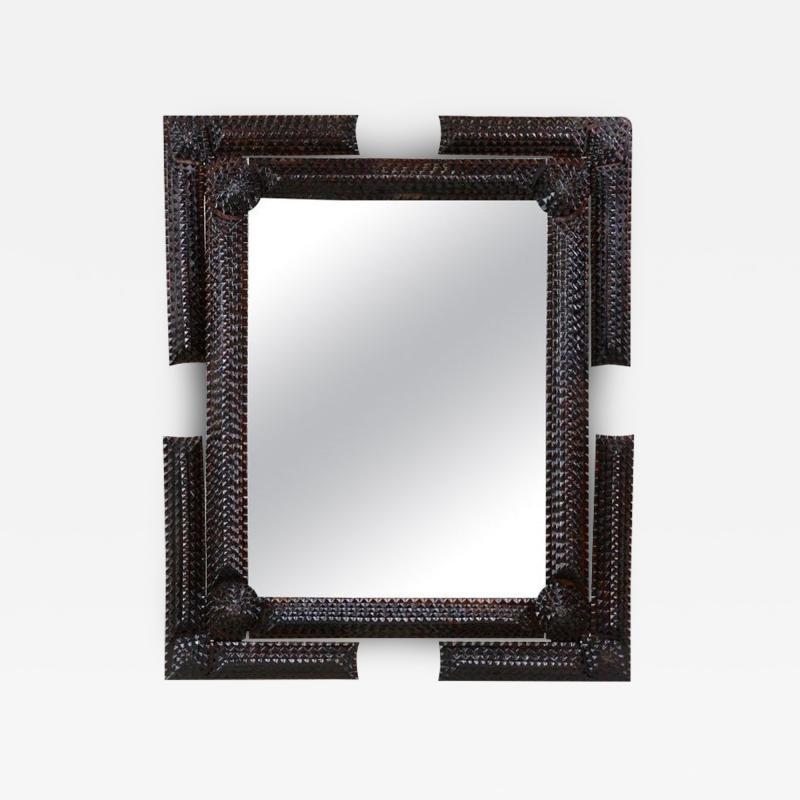 Tramp Art Rustic Wall Mirror Hand Carved Austria circa 1870