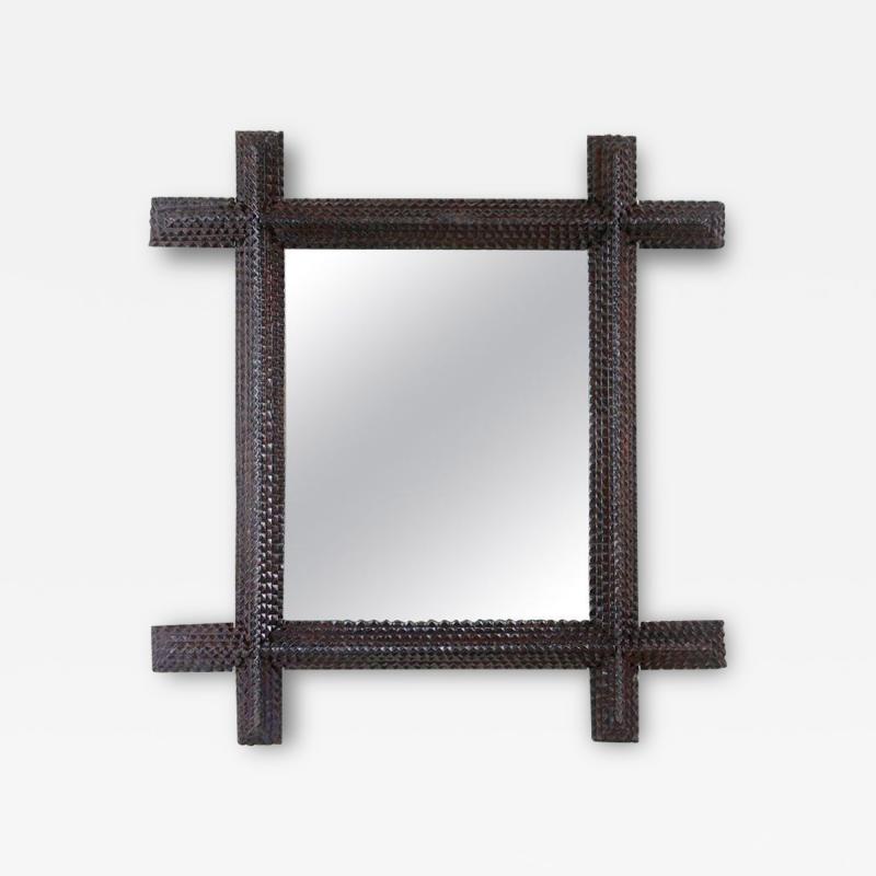 Tramp Art Rustic Wall Mirror Handcarved Austria circa 1880