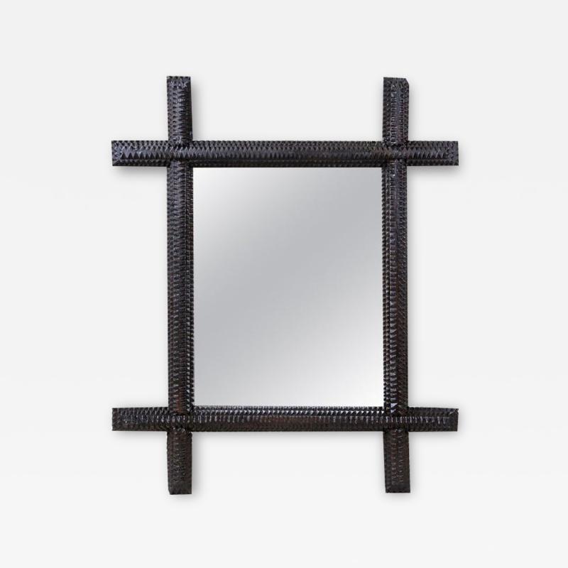 Tramp Art Wall Mirror Rustic Style Handcarved Austria circa 1870